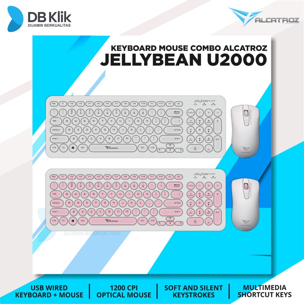 Keyboard Mouse Alcatroz Jellybean U2000 Combo USB Wired 1200CPI