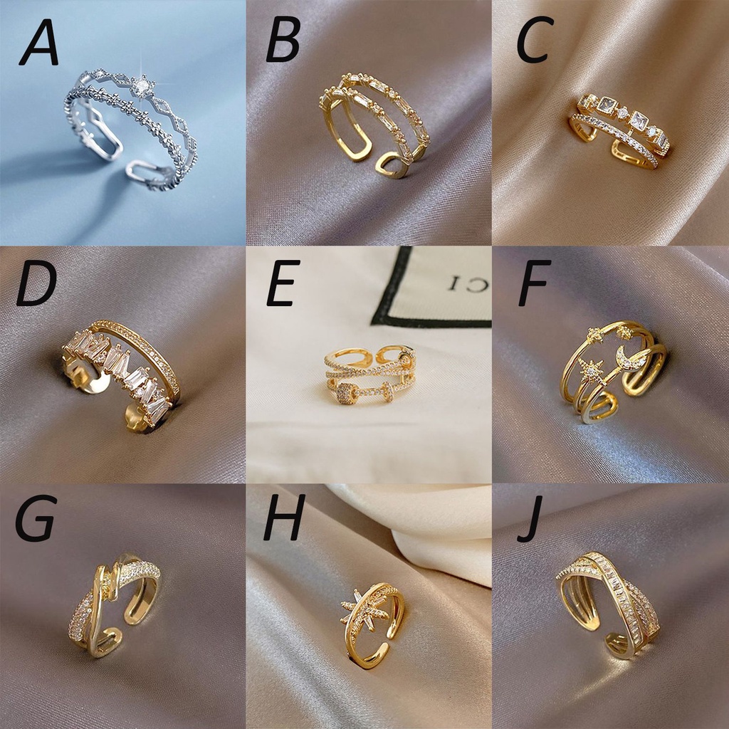 SUYOU Women Girl Opening Rings Wedding Party Finger Jewelry Zircon New Fashion Double Layer Gothic Luxury Ring Simple Gold Plated