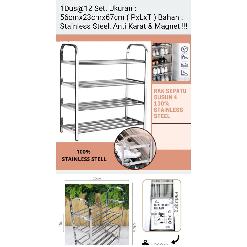 RAK SEPATU 4 SUSUN STAINLESS DNG