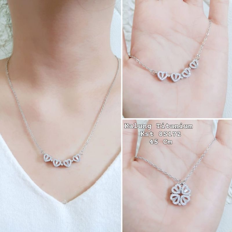 Kalung Titanium Wanita 4 Love Permata