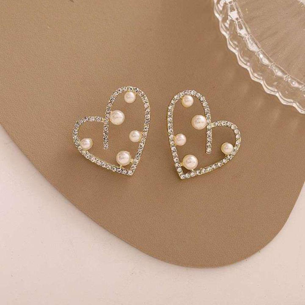 Mxbeauty Wanita Anting Berlian Imitasi Atmosfer Pesta Perhiasan Hadiah Indah Aksesoris Telinga Mutiara Hati Stud Earrings