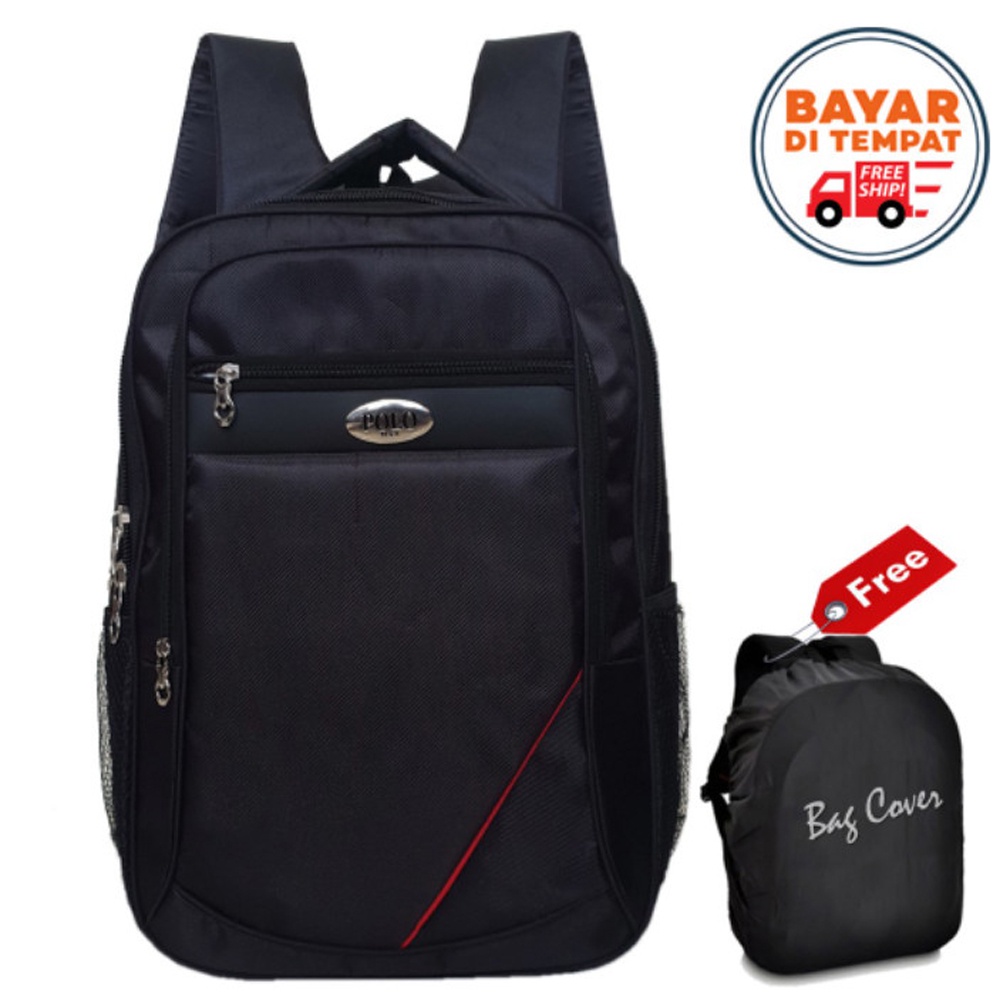 SHOPEE 6.6 SUPER SALE!! Ransel Pria GM-70 Backpack Ransel Sekolah SMP SMA ukuran 17 inch Ransel Kerja Pria Model Casual - Black + Bonus Raincover