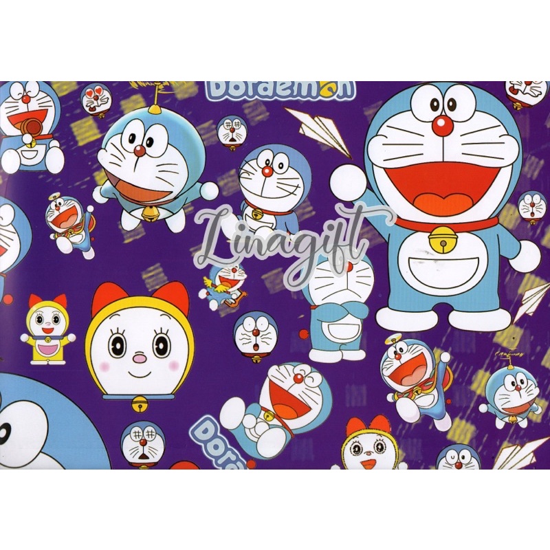 ( 5 Lembar ) SR DORAEMON -KERTAS KADO GLOSY - GIFT WRAP PAPER HAPPY BIRTHDAY NOBITA SIZUKA GIANT SUNEO AND FRIENDS