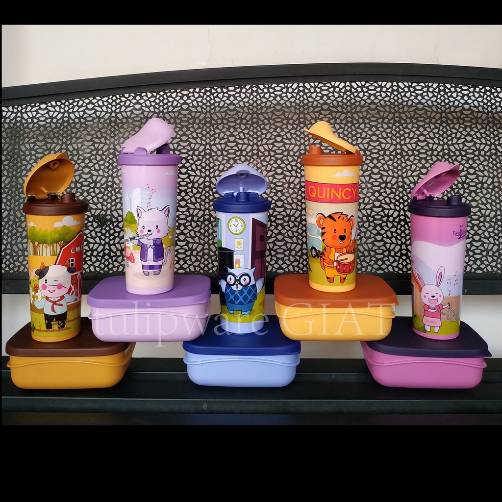Twin Tulipware NEW PAKET CERIA kotak makan tumbler karakter Botol Minum Sekolah Tulipware Kita