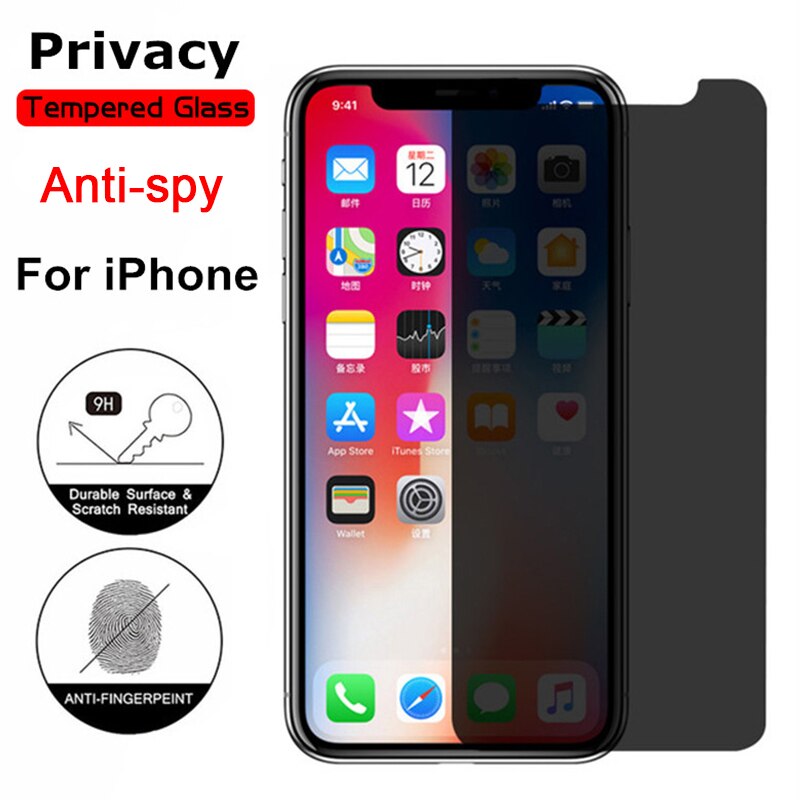 Pelindung Layar Tempered Glass 9H Anti Spy Untuk iPhone 11 7 8 Plus 6 6S SE 2020 2022 SE3 5 12 Pro X XR XS Max