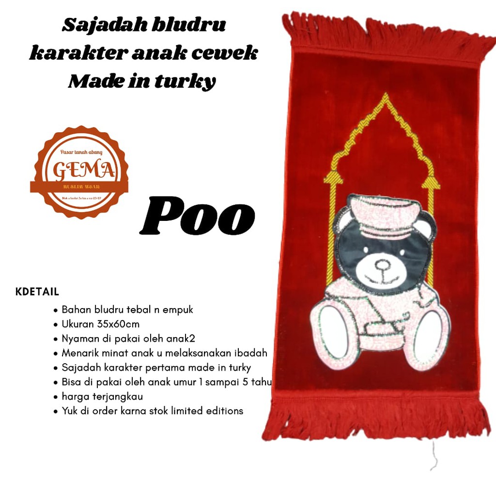 sajadah anak karakter cewek cat bludru madein turky