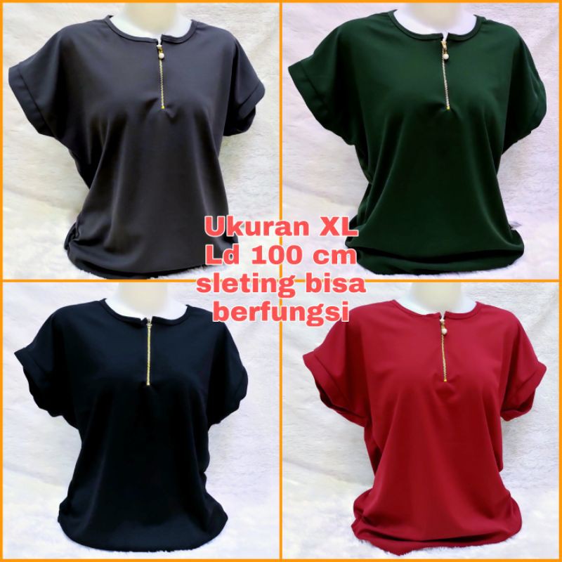 Yoel shop / Kaos Atasan Wanita Busui leher sleting Ukuran XL / Baju Busui polos XL