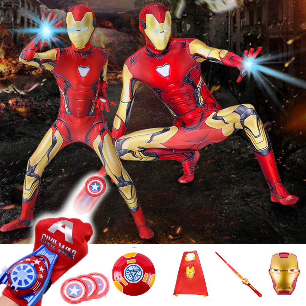 Avengers Iron Man Anak Laki-laki One-Piece Ketat Pakaian Cosplay Fulian Marvel Iron Man Spiderman Captain America Bertindak Anak Pakaian