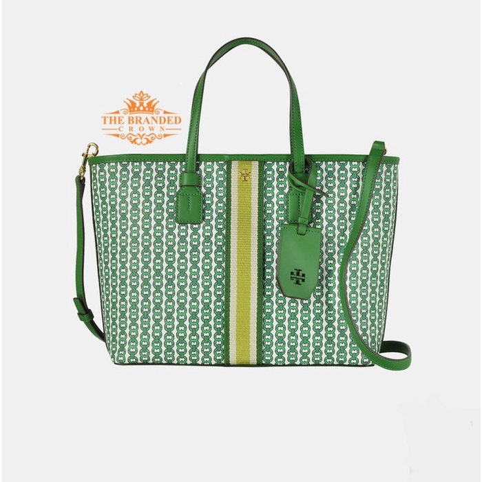 Tas Tory Burch 53304 Gemini link Canvas Small Top Zip Tote Green