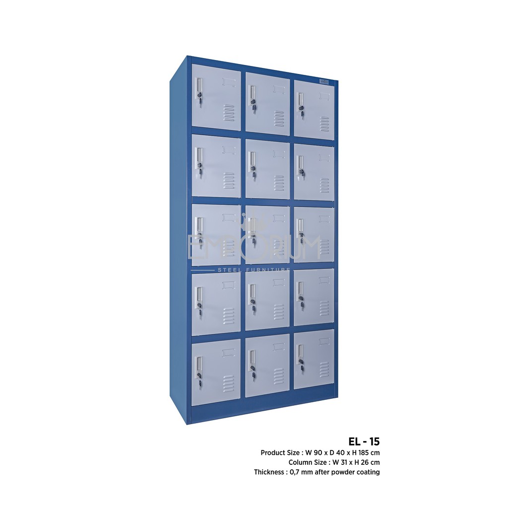 Lemari loker besi 15 pintu | EL 15 - Grey Blue Light Grey