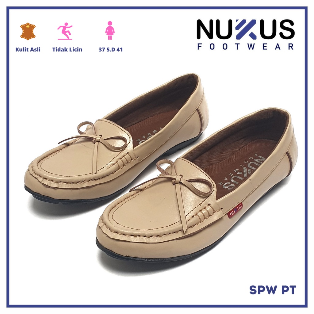 Nukus Sepatu Kerja Wanita Flat Shoes Kulit Sapi Asli Krem - SPW PT