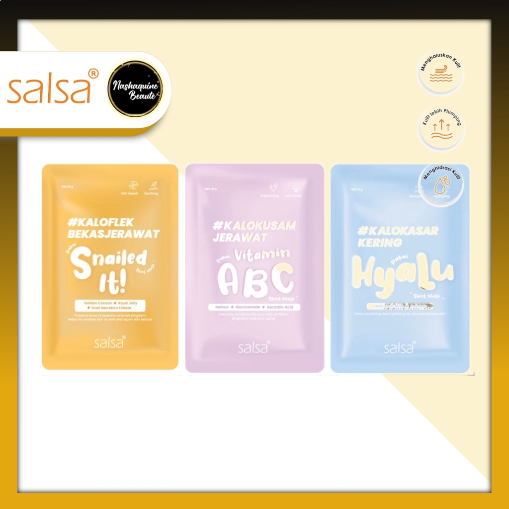 SALSA Sheet Mask - Masker Wajah Daily (Hyaluronic, Vitamin ABC, Snail)