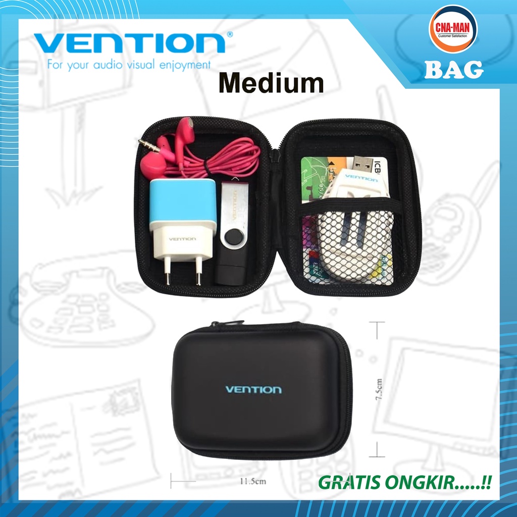 Vention Travel Pouch Case Storage Bag Cable Headset Flash Drive Tas