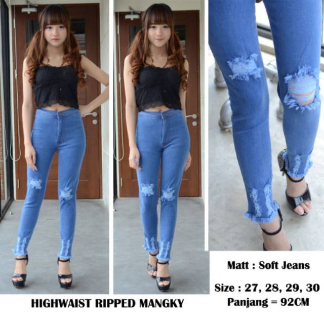 Celana Jeans Highwaist Destroy Distro Jeans Strech (Size 27-30)