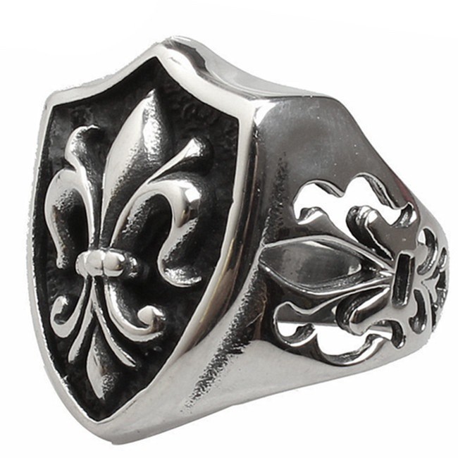 SEUSUK Cincin Desain Emboss Fleur de Lis Gaya Vintage/Punk/Biker untuk Pria/Wanita