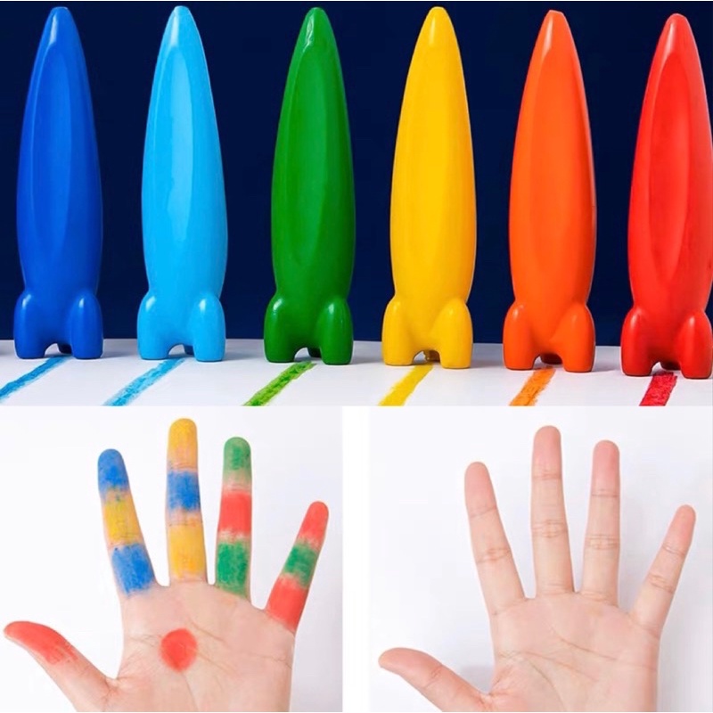 

HJK shape plastic crayon washable safety material krayon anak bentuk Lucu bisa dicuci rocket crayon