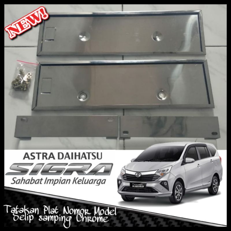 TATAKAN DUDUKAN PLAT NOMER SELIP CHROME MOBIL SIGRA