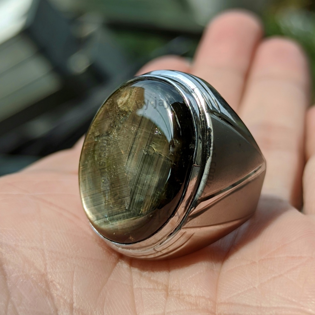 Natural Batu Akik Black Safir Big Size Ring Monel