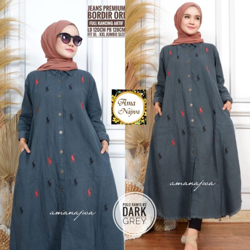 Tunik Jeans Import Remaja Terbaru XXXL LD120 Bawah Rawis Bordir Original Kancing Aktif Best Seller