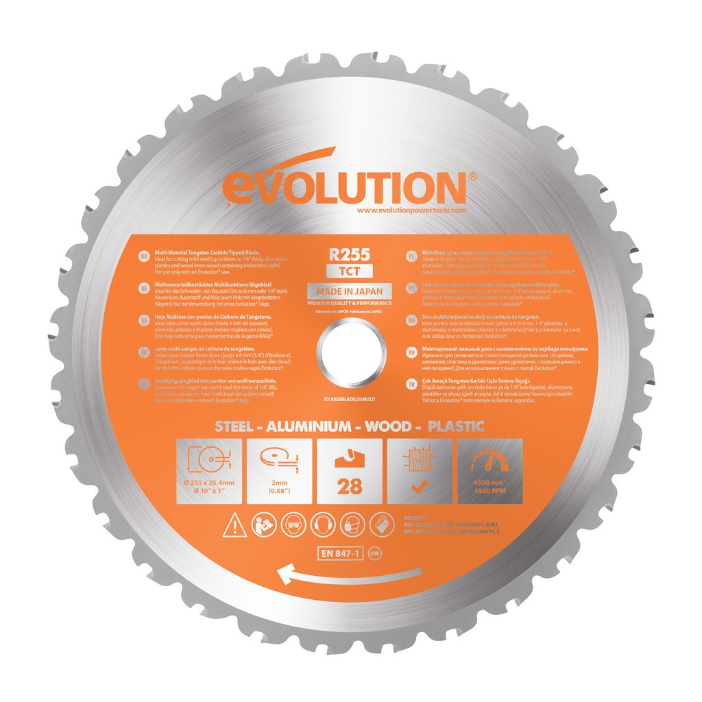 Circular Saw Blade EVOLUTION 10inch Mata Pisau TCT 255mm Potong Kayu Aluminium Besi
