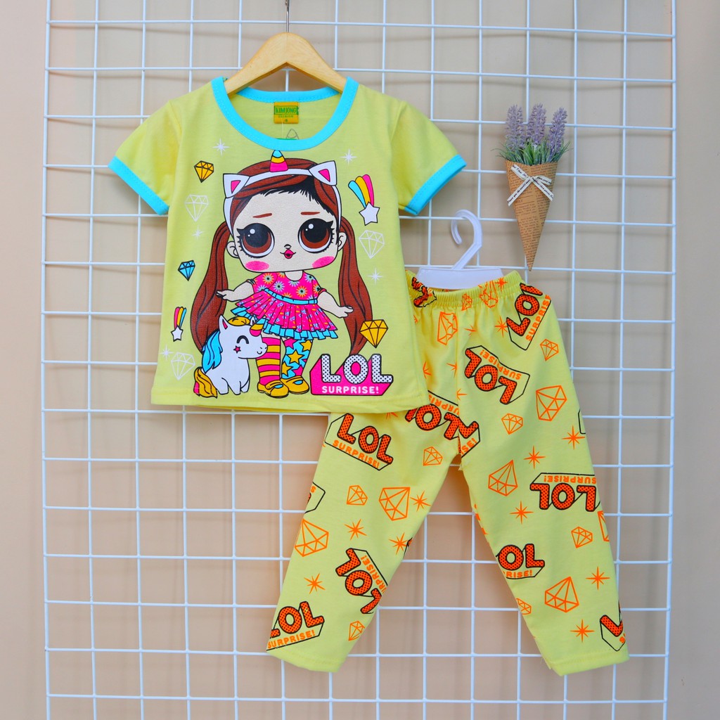 KJ Motif Boneka Kuncir / Setelan Baju Celana Piyama Anak / Bayi Perempuan  Usia 2 - 8 tahun