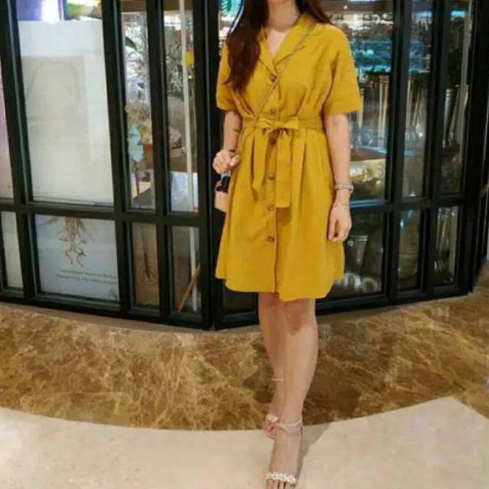 DRESS WANITA KOREA STYLE KOREA DRES BAJU TERUSAN WANITA ATASAN WANITA - Kuning