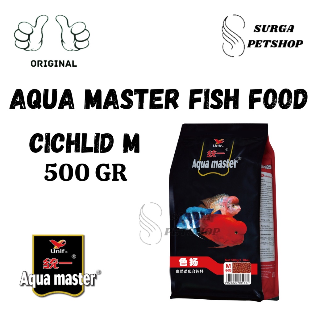 AQUA MASTER FISH FOOD CICHLID Medium Size 2.8mm 500gr Makanan Ikan Hias Unipresident Made In Taiwan 