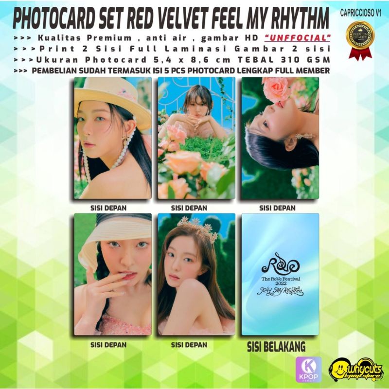 PHOTOCARD SET KPOP PREMIUM RED VELVET / FEEL MY RHYTHM / PRINT 2 SISI FULL LAMINASI GLOSSY