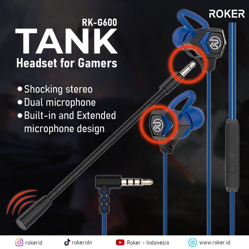 Headset Roker Gaming RK-G600 / Earphone Gaming Roker TANK / HF ROKER GAMING RK G600