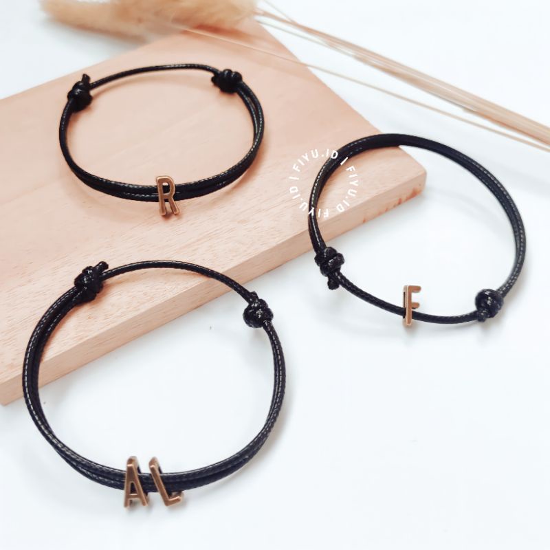 (A-N) GELANG INISIAL HURUF BRONZE / GELANG TALI CHARM HURUF ( HARGA 1 GELANG )