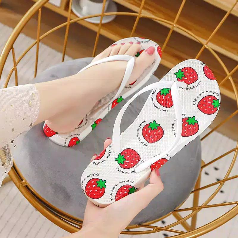 COD MAKASSAR Sandal Jepit Motif Strawberry Bulat Besar Sendal Fashion Shopee Online Shop Toko Tamz
