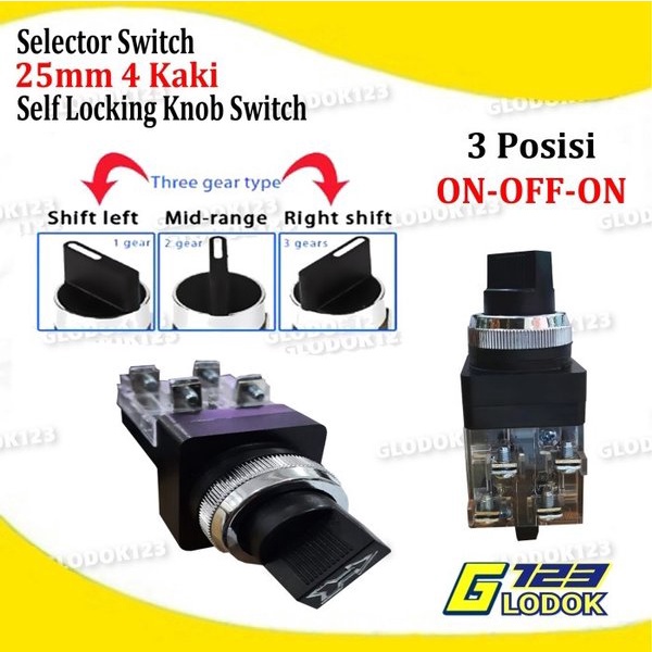 Selector Switch 25mm 2 3 posisi 1 2 NO NC 2 4 Kaki On Off On