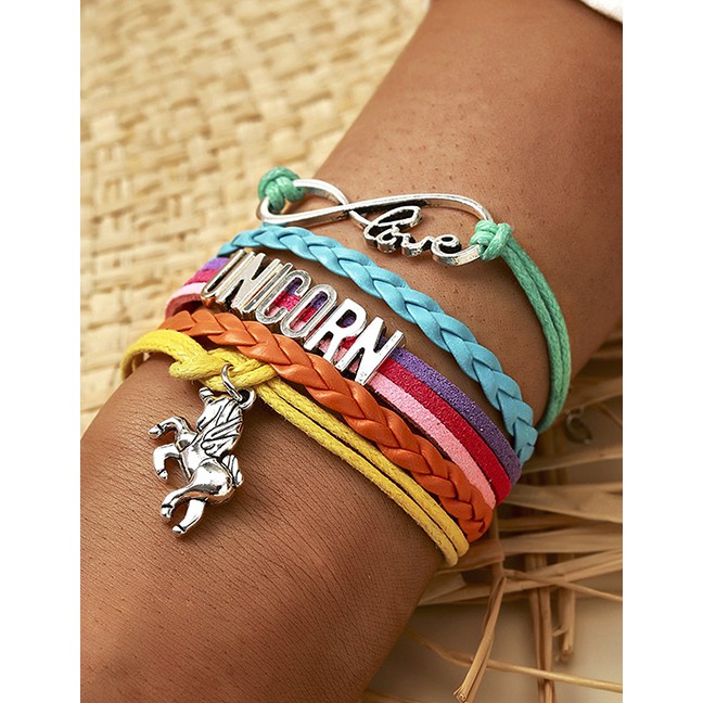 LRC Gelang Tangan Fashion Love Braided Rope Letter Love Pony Multi-layer Bracelet P06584