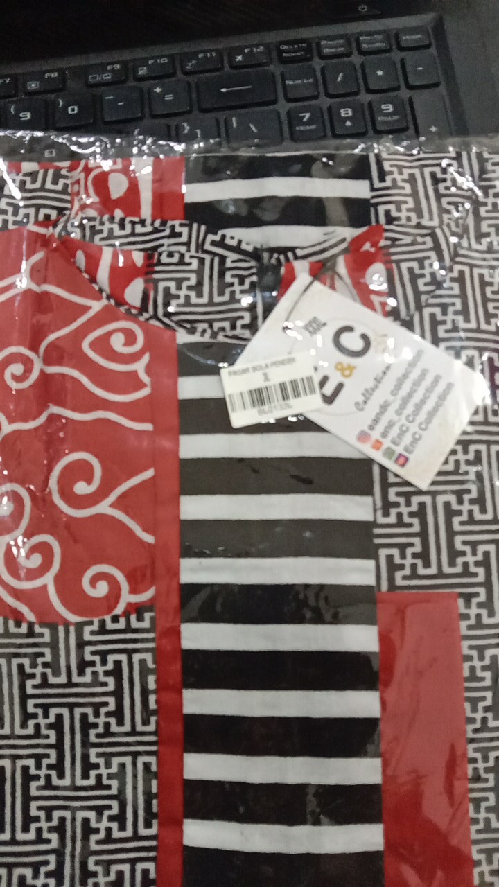 Blouse Batik Wanita Kombinasi Merah Hitam - Atasan Batik Wanita Moden Size S M L Xl Xxl 3l 4l 5l