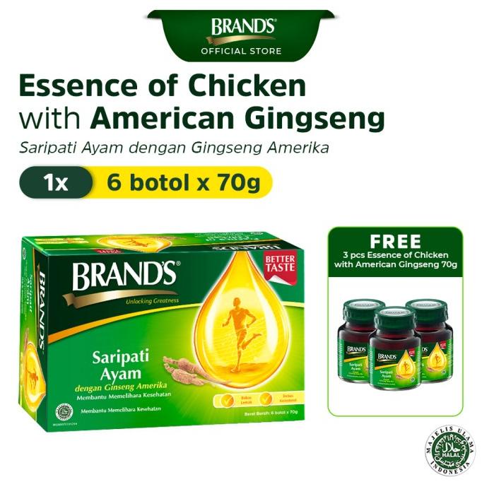 BRAND'S Saripati Ayam dengan Ginseng Amerika 70 Gr (6 botol) Free 3 Bo