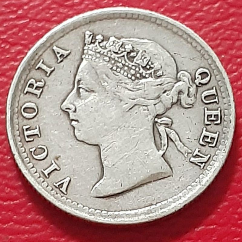 Uang Koin Perak Kuno 5 Cents Victoria Straits Settlement Tahun 1895