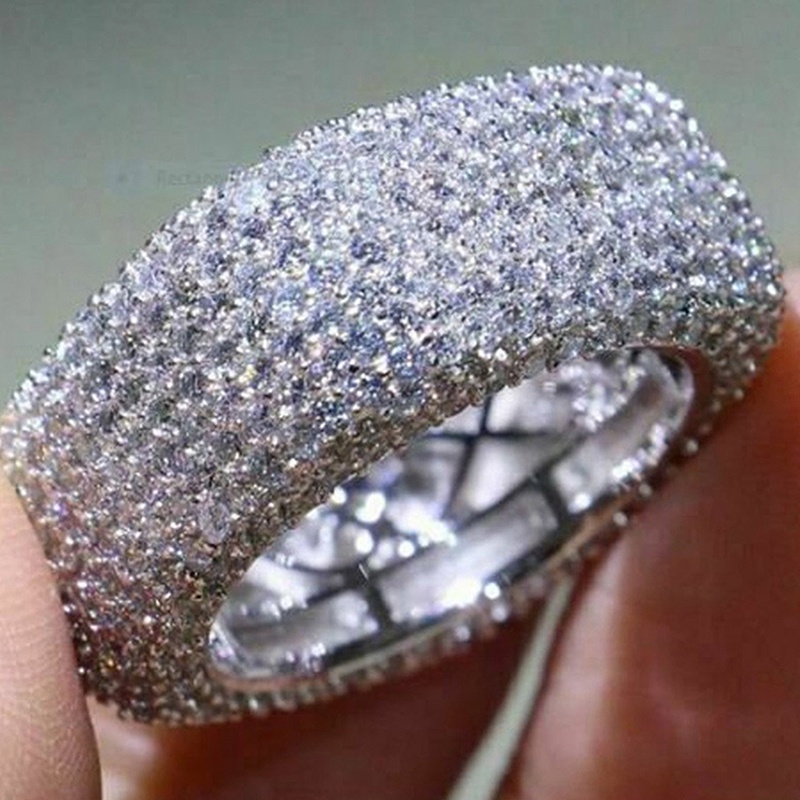 Cincin Wanita Bentuk Kotak Geometri Hias Cubic Zirconia Bling Untuk Pesta