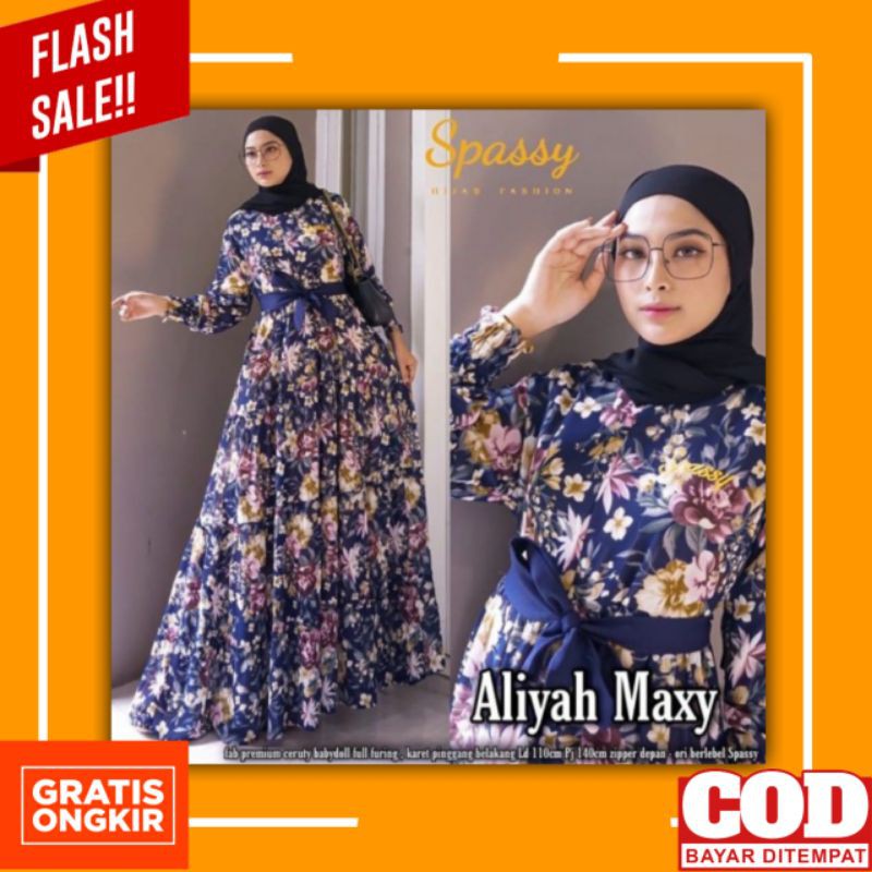 Gamis Ceruty Babydoll Motif Bunga Aliyah Maxy Bahan ceruty Busui

