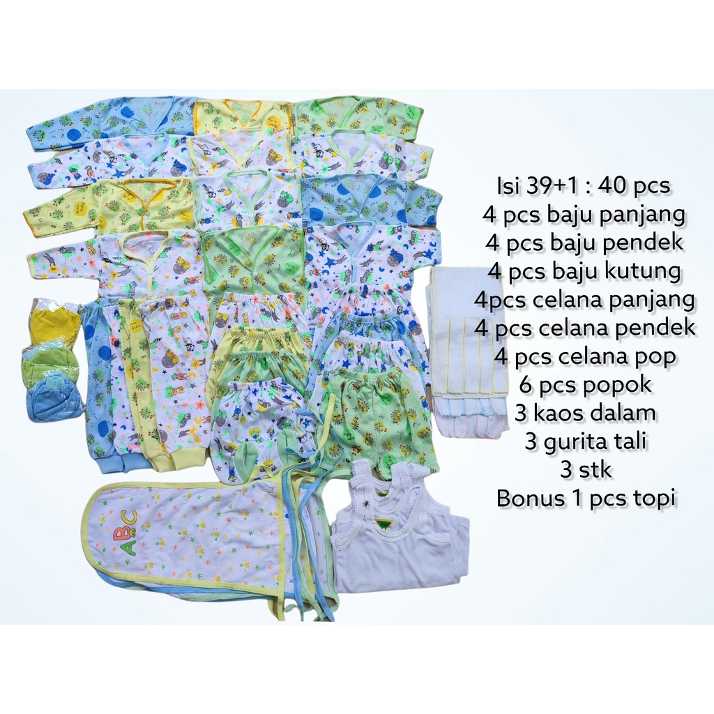 Perlengkapan bayi lahir lengkap /Paket 1 lusin BAJU BAYI SNI/ paket perlengkapan bayi 40 pcs / Grosir baju bayi newborn/ singlet bayi / waslap bayi /gurita bayi/ Baju newborn/ popok bayi-40 pcs Netral