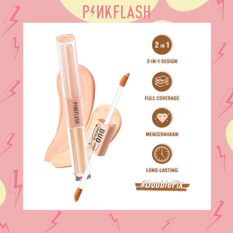 [BISA COD] PINKFLASH DoubleFix 2in1 Dual Shade Concealer - Concealer Pinkflash - Pinkflash Duo Cover Concealer