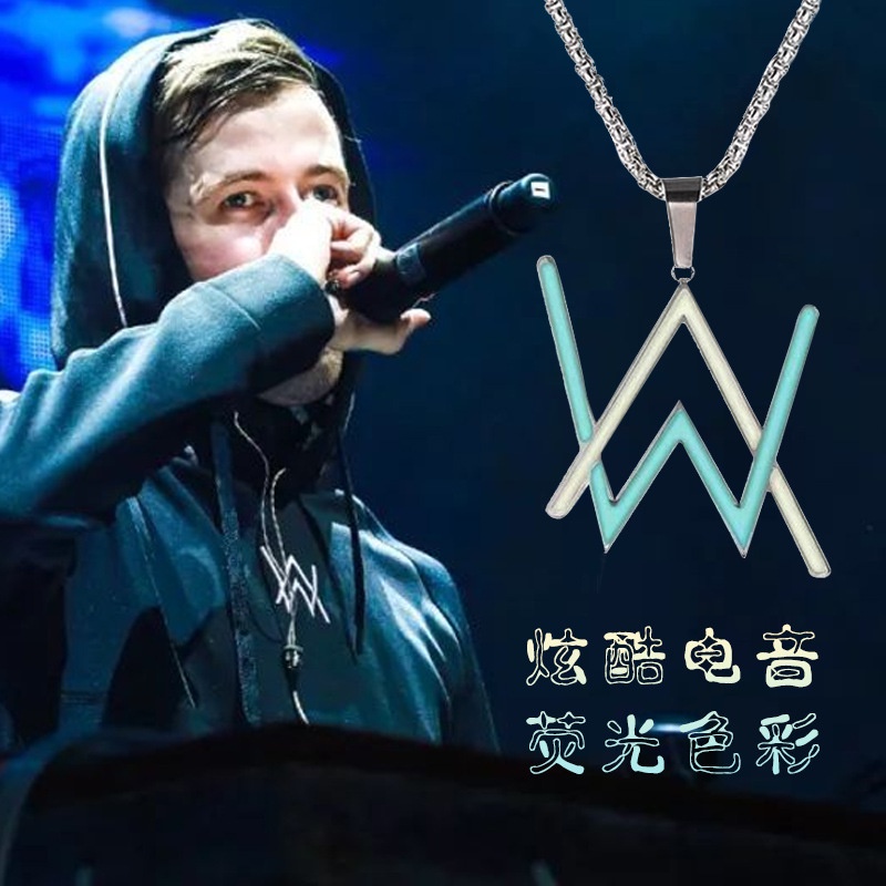 Eropa dan Amerika elektronik luminous Alan Walker kalung pria hip hop Allen Walker W light-emitting