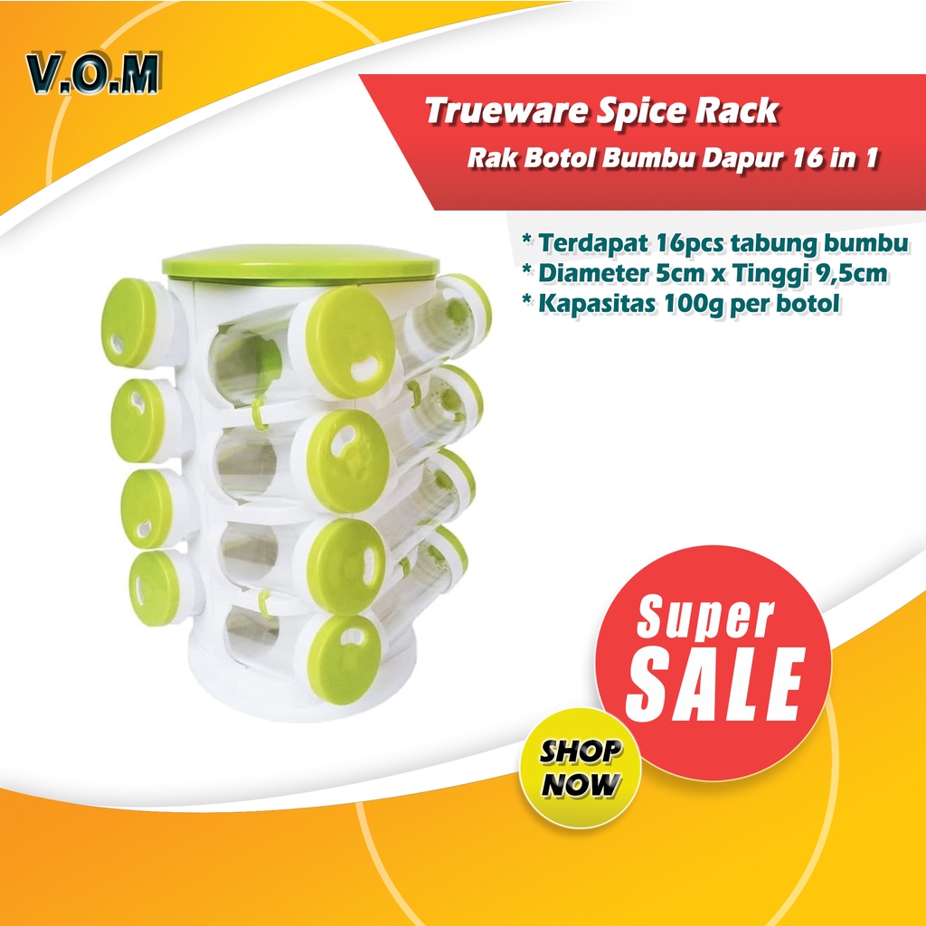 Rak Botol Bumbu Dapur 16 in 1 Trueware Spice Rack Hijau 0752