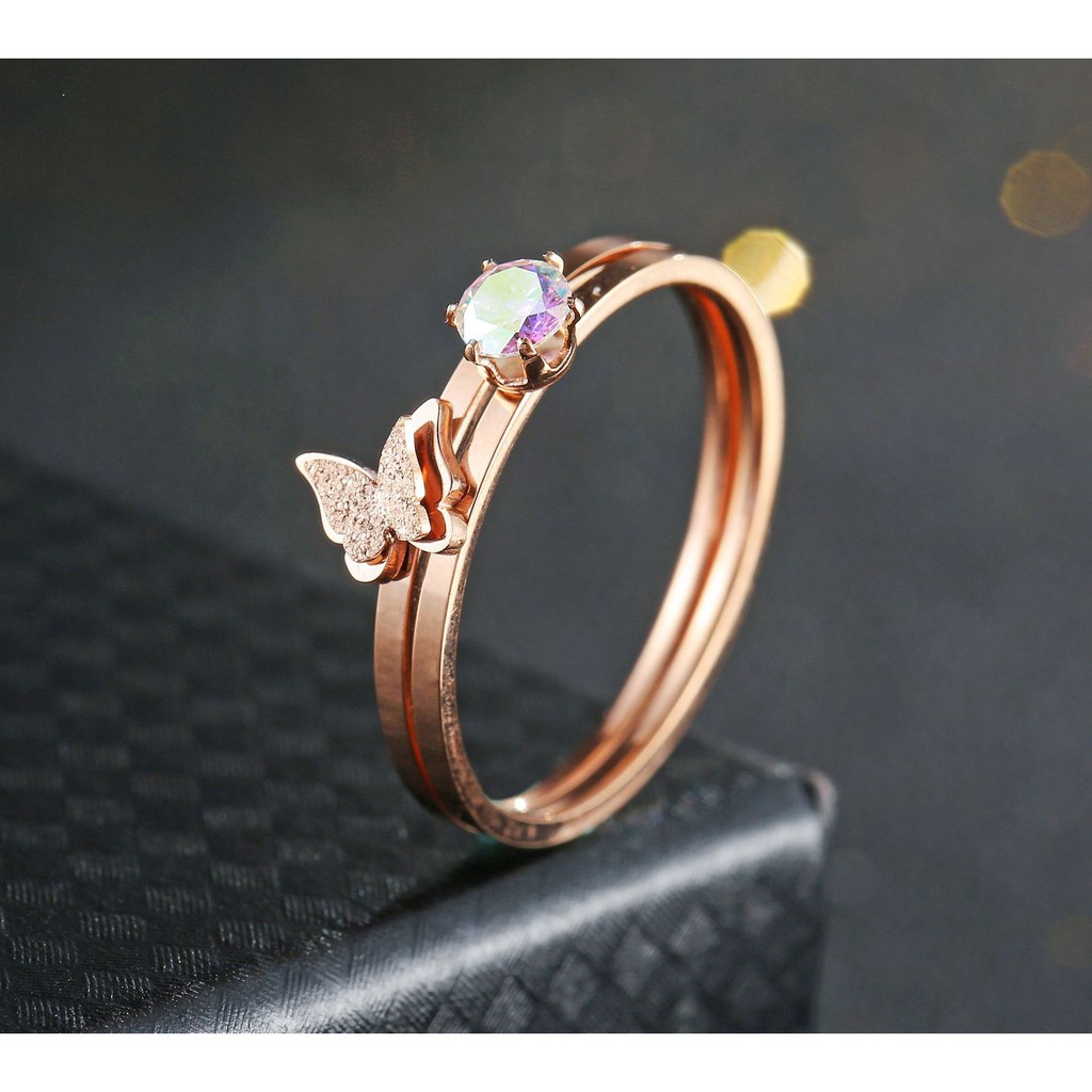 Cincin Titanium Mini Korea Wanita CK119 warna bisa untuk cincin kawin nikah fashion 2in1