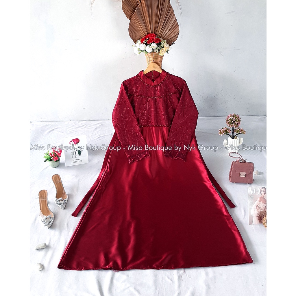 Dress Tiara Mix Velvet Real Pict - Gamis Cantik Wanita Muslimah - Dress Brukat Modern Ready Banyak Warna - Maxi Kondangan Seragam Premium - Gamis Maxi Terbaru dan Termurah