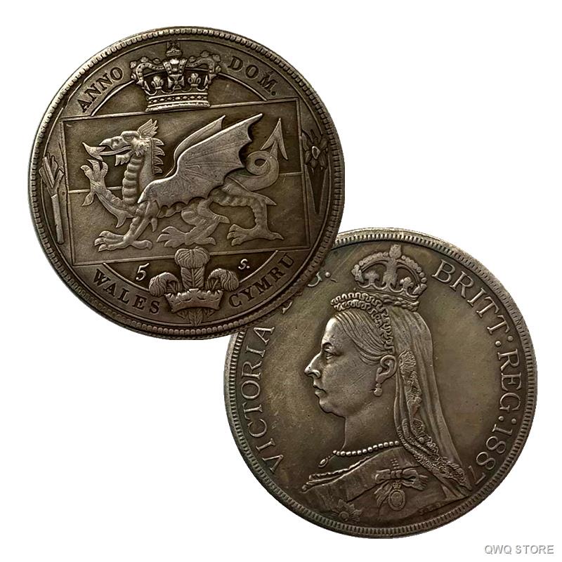 1887 Ratu Inggris Victoria Mahkota Kuningan Antik Kerajinan Medali Perak Tua Koin Chilong Coin