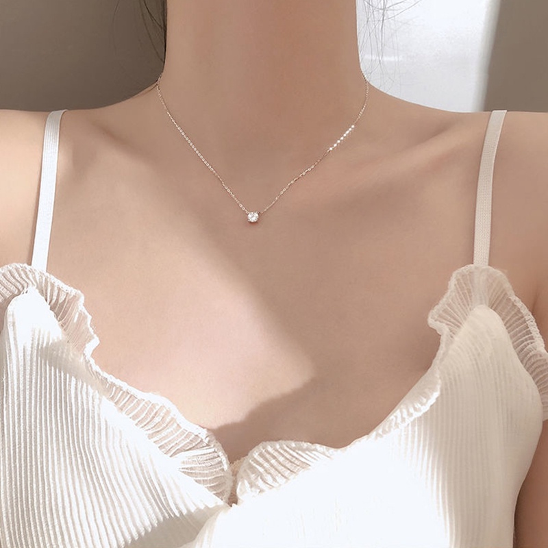 Kalung Choker 925 Sterling Silver Hias Kristal Kubik Zirkonia Warna Emas Untuk Wanita