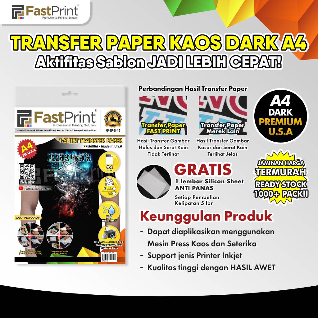 Jual Kertas Transfer Paper Sablon Kaos Dark A4 USA Fast Print Shopee Indonesia