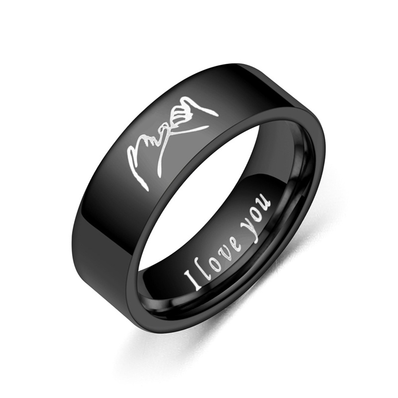 Cincin Bahan Stainless Steel Motif Tulisan Warna Hitam Dan Putih Untuk Pria Dan Wanita