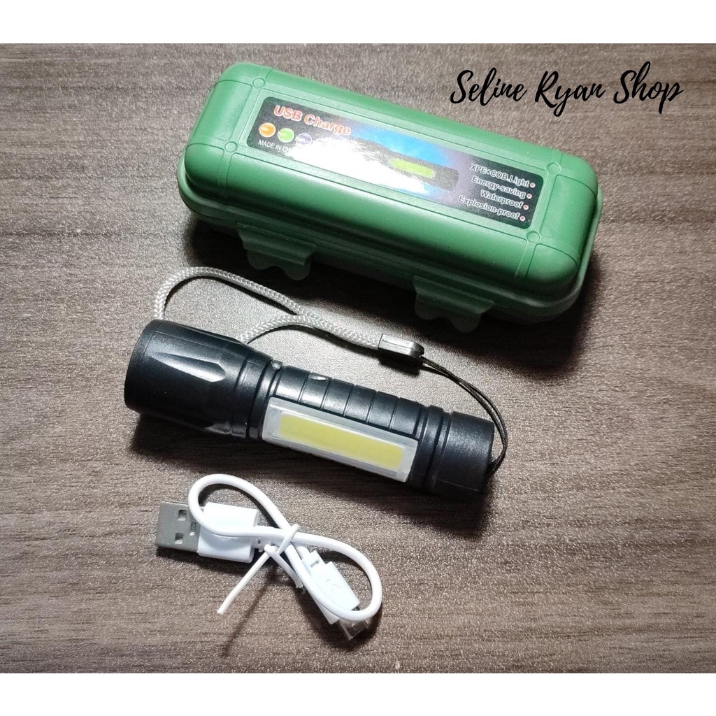 Lampu Senter Polisi Swat + COB Mini Super Terang LED & USB Charger +BOX