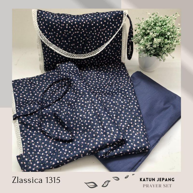 Mukena Katun Jepang Zlassica Pocket Ditsy Rose Navy
